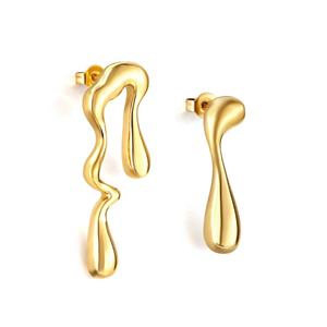 Pendientes Románticos de Acero Inoxidable con Baño de Oro PVD de 18K, Diseño Irregular de Gota de Agua, Pendientes Asimétricos Bonitos para Mujer - Product Image 1