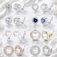 Anting Jepit Kristal Rhinestone Mutiara Imitasi Gaya Campuran Tanpa Tindik Warna Logam Campuran Perhiasan Pengantin untuk Wanita Grosir