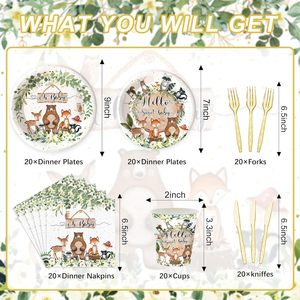 Forniture per feste per Baby Shower nei boschi di DAMAI per bambini e ragazze Safari nella giungla di animali selvatici per decorazioni portatovaglioli Set per 20 ospiti - Product Image 1
