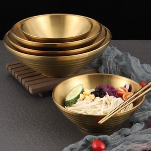 Tazones para Fideos de Acero Inoxidable, Color Dorado, Forma Cónica Grande, Doble Capa, Anti-Escaldaduras, Uso Comercial - Product Image 1