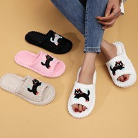 J R Bestseller Pantoufles d'intérieur en coton rayées, motif Teckel et Chat, pour Femme, amusantes et décontractées, style européen et américain, Printemps Automne