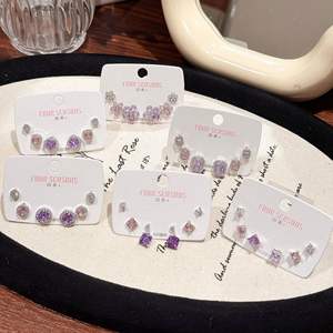 Boucles d'oreilles tendance pour femme, en cuivre, avec diamant carré, cœur, clous d'oreilles en argent, zircon <span class=keywords><strong>cristal</strong></span> serti griffe, style <span class=keywords><strong>Paris</strong></span> - Product Image 1