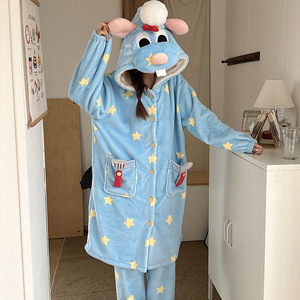 Ensemble de pyjama unisexe en flanelle épaisse bleu pour <span class=keywords><strong>couple</strong></span>, 2 pièces, style chef, idéal pour l'extérieur, cadeau parfait, vente en gros IM131-W - Product Image 3