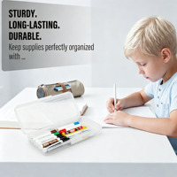 Lot de 4 trousses à crayons classiques en plastique transparent multifonctionnelles avec règle longue et couvercle pour l'école, le bureau et les loisirs créatifs