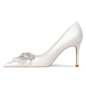 Scarpa da <span class=keywords><strong>Sposa</strong></span> Décolleté di Lusso con Tacco a Spillo Stile Francese Cristallo Bianco Comoda - Product Image 1