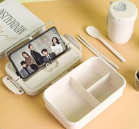 Boîtes Bento en Plastique Alimentaire Écologiques d'Origine, Réchauffables, pour Adultes et Enfants, avec Couverts Offerts