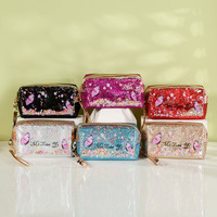 Sac de maquillage en PVC PU, pochette de voyage à fermeture éclair personnalisée, sac à cosmétiques avec Paillette