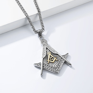 Cross-border yunnique trendy <b>titanium</b> steel gold-plated diamond Freemason necklace for men, punk style, colorfast, - Product Image 4