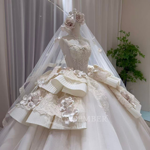 Lsoy060 Luxury Ivory 3D Rose Ruffled <b>Wedding</b> Dress Beaded Bodice Tulle Ball Gown Veil Bridal Made To Measure Jancember - Product Image 3