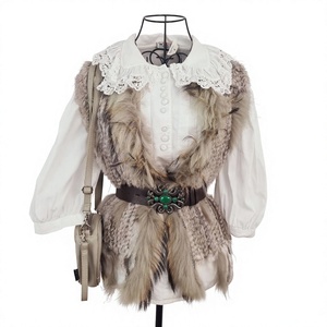 Women's Three-Quarter Sleeve Fur Vest with Embroidered Design Natural Fur Santa & Grandmother Closure System Costume Accessory - Product Image 1