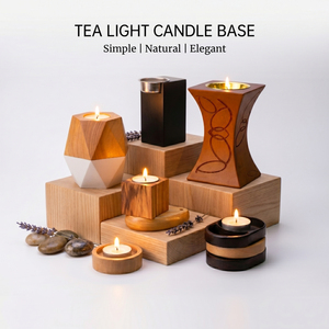 Vietnam WeWood Premium <b>Cube</b> Design Wooden Candle Base with Flame Retardant Metal Cup Insert Timber Votive Holder - Product Image 1