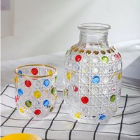 Bouilloire en verre à motif gaufré créatif, bouilloire à eau froide en verre, bouilloire à vin avec ensemble de tasses