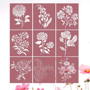 꽃 그림 스텐실 대형 모란 수국 히비스커스 꽃 큰 사이즈 스텐실 패턴 디자인