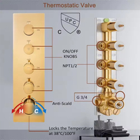 Système de douche à musique à LED de grande taille Mitigeur de douche thermostatique encastré Ensemble de douche à effet pluie Système de robinet doré