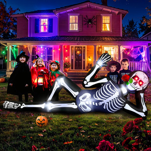 Squelette gonflable géant d'<span class=keywords><strong>Halloween</strong></span> avec yeux rouges lumineux et rose, fantôme effrayant allongé de 3 mètres pour la <span class=keywords><strong>décoration</strong></span> extérieure de jardin - Product Image 6