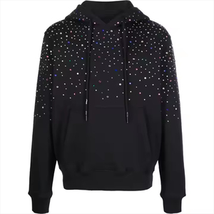 Wholesale Price Men Rhinestone Hoodies In Bulk Quantity Custom Design Rhinestone Acid Wash <b>Hoodie</b> With OEM Services Rhinestone - Product Image 1