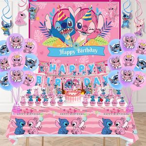 New Cross-Border Pink <strong>Stitch</strong> Theme Background <strong>Party</strong> <strong>Decoration</strong> Children's Birthday Paper Banner Cake Topper Balloon Set Digital - Product Image 3