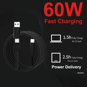 Nylon Braided 2 in 1 60W Type C to Type C <strong>USB</strong> a Converter 1.5M PD Fast Charging Durable <strong>Data</strong> <strong>Transfer</strong> <strong>USB</strong> Cable - Product Image 5