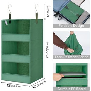 3-<b>Shelf</b> Hanging Closet Organizer Foldable Fabric Storage <b>Shelves</b> For Bedroom Neatening With Metal <b>Hooks</b> 33x15x85cm - Product Image 3