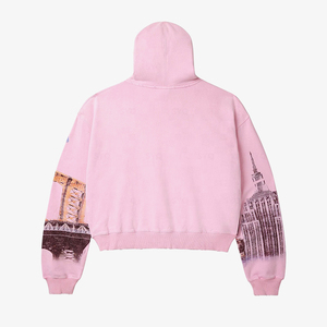 Sudadera con Capucha Personalizada, Oversize, Hombros Caídos, Cierre Completo, Estampado Gráfico DTG, Acabado Lavado, Color Rosa, Estilo Urbano, Sudadera de Calidad para Hombre - Product Image 2