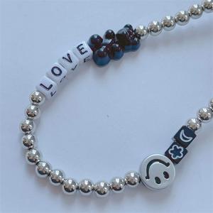 Portátil negro blanco oso cara sonriente con cuentas teléfono móvil cadena encanto mujeres niñas teléfono móvil decoración cordón correa de teléfono - Product Image 3