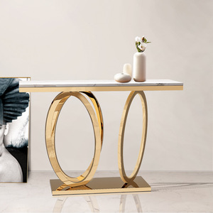 Mesa de entrada de lujo mesa de <span class=keywords><strong>consola</strong></span> de pasillo moderna con tapa de mármol marco de acero inoxidable dorado <span class=keywords><strong>para</strong></span> muebles de sala de estar de hotel - Product Image 6