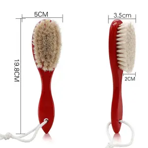 Natural Soft Horse Bristle Hair Sweeping Brush Beard Comb Oval Wood Handle Barber Dust Brush