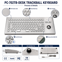 Clavier à trackball industriel en acier inoxydable étanche IP54 PC-702TB-DESK, 87 touches USB PS/2 pour machine CNC
