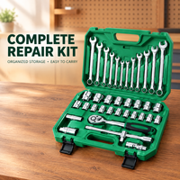 Kit d'outils d'entretien chromé miroir 37 pièces en acier CR-V résistant à la rouille pour travaux de chantier extérieur