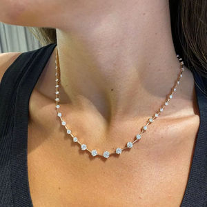 925 Sterling <b>Silver</b> Moissanite Round Cut Tennis <b>Choker</b> Necklace Gold Plated Wedding Party Gift for Partner - Product Image 1
