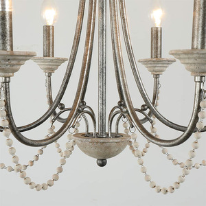 Metall Holz Perlen-Wangenlicht 5-Licht französisches Landhaus Bauernhaus Kronleuchter rustikales graues hängendes Licht für Esszimmer - Product Image 6