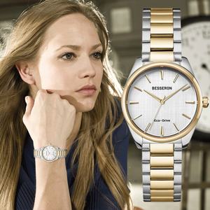 Montre-bracelet OEM personnalisée pour femme Besseron, chargeur éco-lumière, bracelet en acier inoxydable, blanc, bleu, vert – Style affaires et mode à quartz - Product Image 1