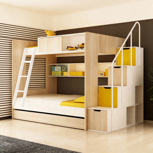 Juego de Muebles de Dormitorio Infantil de Diseño Moderno, Cama Litera de Madera con Escaleras de Almacenamiento y Estantes para Casa, Apartamento u Hostal - Product Image 1