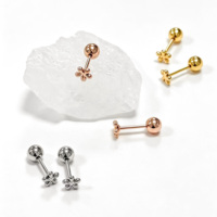 Mini boucles d'oreilles pendantes en acier inoxydable, petites piercings de cartilage plaquées or véritable 18 carats, résistantes au ternissement pour femmes