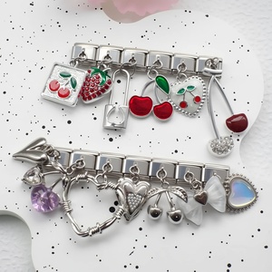 Italian Module DIY Elastic Bracelet Pendant Cross-Border Hot Selling Stainless Steel Jewelry with Cherry Love <b>Charm</b> Trendy Style - Product Image 1