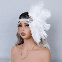 Diadema de plumas vintage con cristales brillantes, diadema de plumas de avestruz blancas para boda, fiesta temática de Halloween, accesorio para fotos