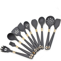 Ensemble d'ustensiles de cuisine en silicone, 5 pièces, noir, qualité alimentaire, résistant à la chaleur, antiadhésif, durable, outils de cuisine pour la maison