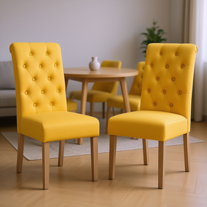 Ensemble de 2 chaises de salle à manger Db Habit Tufted Parsons, tissu jaune, pieds en bois massif, mobilier minimaliste pour la maison - Product Image 2