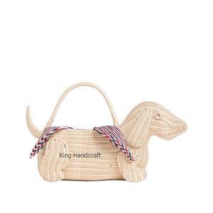 Panier en rotin au design mignon en forme de chien avec poignée pour enfants, sac panier en osier ou panier de pique-nique de rangement - Product Image 3