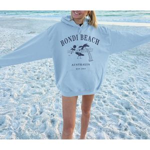 เสื้อฮู้ดโอเวอร์ไซส์ลายกราฟิกสำหรับผู้หญิง พิมพ์ลาย Bondi Beach เสื้อสเวตเชิ้ตลำลอง แขนยาว ผ้าถัก ระบายอากาศได้ดี สไตล์ออสเตรเลีย - Product Image 3
