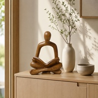 Sculpture de table minimaliste en résine imitation bois, figurine lisant assise sur les genoux, pour décoration de bureau, d'étude ou d'étagère