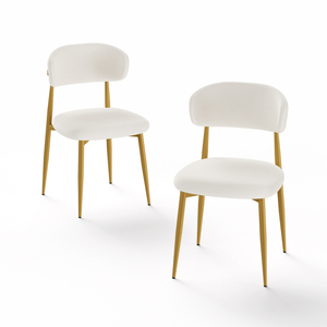 <span class=keywords><strong>Set</strong></span> di 2 Sedie da Pranzo Moderne in Velluto Crema con Schienale Curvo, Sedie Imbottite Senza Braccioli con Gambe in Metallo Dorato per Cucina - Product Image 1