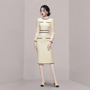Droma auf Lager Hochwertige O-Ausschnitt Kleider Frauen Dame Elegant Beliebteste Schöne Koreanische Mode Langarm Kleid - Product Image 3