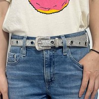 Cinturón Gótico Negro con Hebilla Metálica Plateada y Pedrería, Diseño de Lujo para Todas las Temporadas, Estilo Y2K, para Jeans de Mujer y Hombre, Tallas Grandes