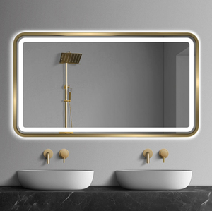 Espejo de Baño LED Rectangular Redondeado con Marco Dorado, Espejo de Vanidad de Pared con Doble Anillo Retroiluminado y Control Táctil - Product Image 5