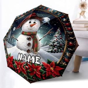 Parapluie pliant personnalisé avec nom de Noël et bonhomme de neige, 1 pièce, cadeau de vacances personnalisé, impression UV, commande unique, Guarda Chuva Personalizado - Product Image 3