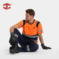 T-shirt de travail à manches courtes et pantalon de travail haute visibilité réfléchissant fluorescent grande taille JIADE pour l'été – Uniforme homme