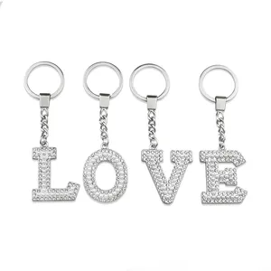 Parel 26 Letters Strass Sleutelhanger Zilver Glanzende Auto Sleutelhanger Gepersonaliseerde Initialen Vrouwen Tas Hanger Letter Sleutelhangers