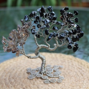 Arbre de vie en obsidienne et Quartz fumé, Figurine flocons de neige, ornement de Table en cristal, sculptée à la main, Art solaire, cadeaux de décoration - Product Image 2