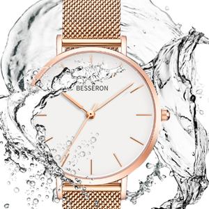 Montre-bracelet pour homme BESSERON 42 mm en acier inoxydable, design minimaliste or rose, mouvement Ronda, logo personnalisé, bracelet en cuir 20 mm de large - Product Image 2